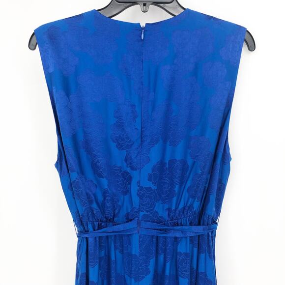Dyvna Womens Floral Shift Midi Dress Large Cobalt Blue Sleeveless Tie Waist NWT - Picture 8 of 10